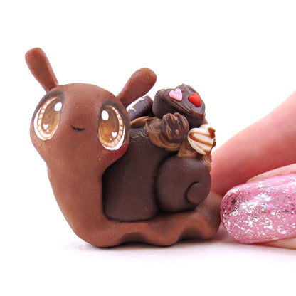 Chocolate Brownie Dessert Snail Figurine - Polymer Clay Valentine's Day Animal Collection