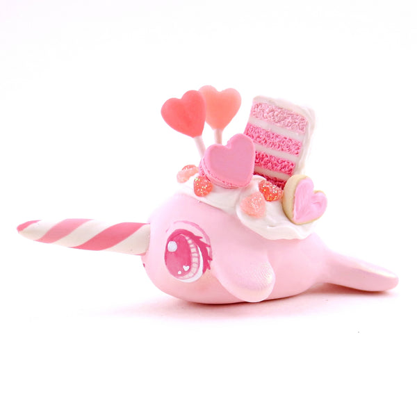 Light Pink Valentine Dessert Narwhal Figurine - Polymer Clay Valentine's Day Animal Collection