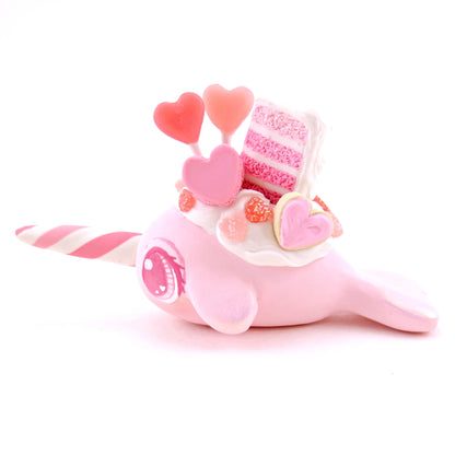 Light Pink Valentine Dessert Narwhal Figurine - Polymer Clay Valentine's Day Animal Collection