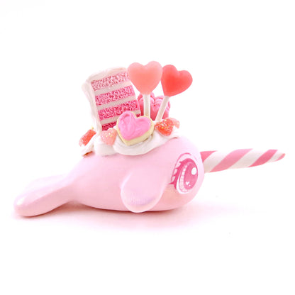 Light Pink Valentine Dessert Narwhal Figurine - Polymer Clay Valentine's Day Animal Collection