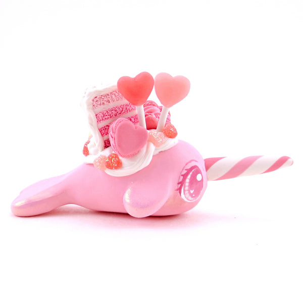 Medium Pink Valentine Dessert Narwhal Figurine - Polymer Clay Valentine's Day Animal Collection