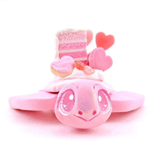 Medium Pink Valentine Dessert Turtle Figurine - Polymer Clay Valentine's Day Animal Collection
