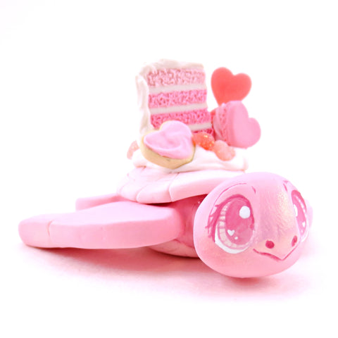 Medium Pink Valentine Dessert Turtle Figurine - Polymer Clay Valentine's Day Animal Collection