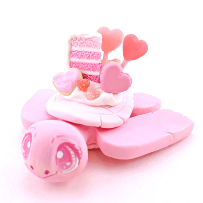 Medium Pink Valentine Dessert Turtle Figurine - Polymer Clay Valentine's Day Animal Collection