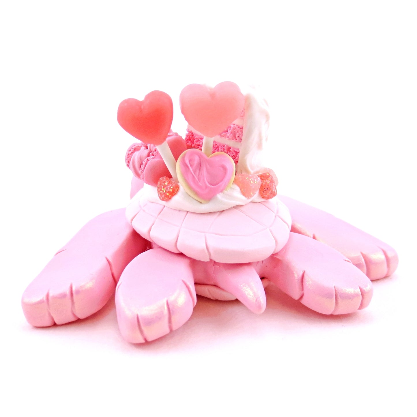 Medium Pink Valentine Dessert Turtle Figurine - Polymer Clay Valentine's Day Animal Collection