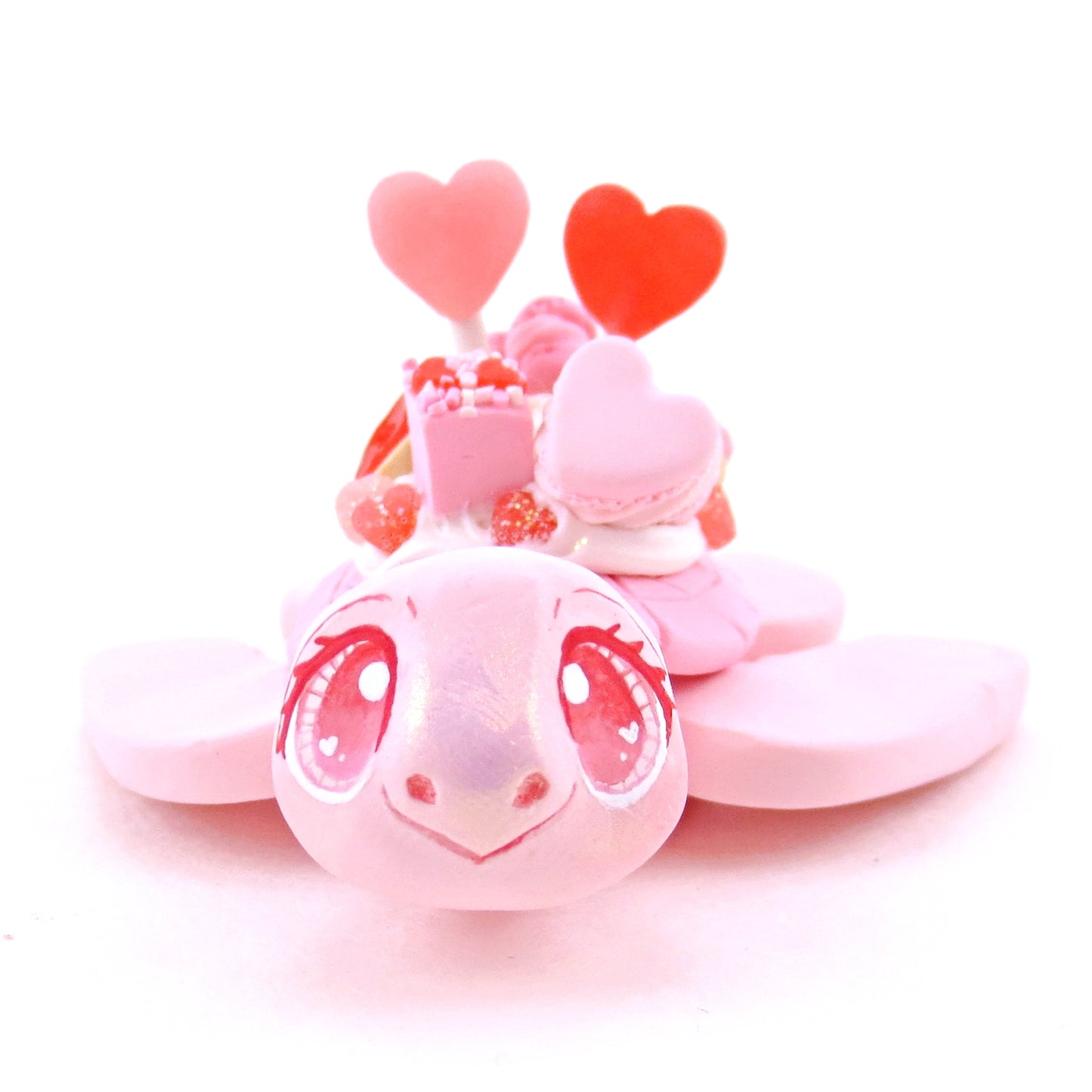 Light Pink Valentine Dessert Turtle Figurine - Polymer Clay Valentine's Day Animal Collection