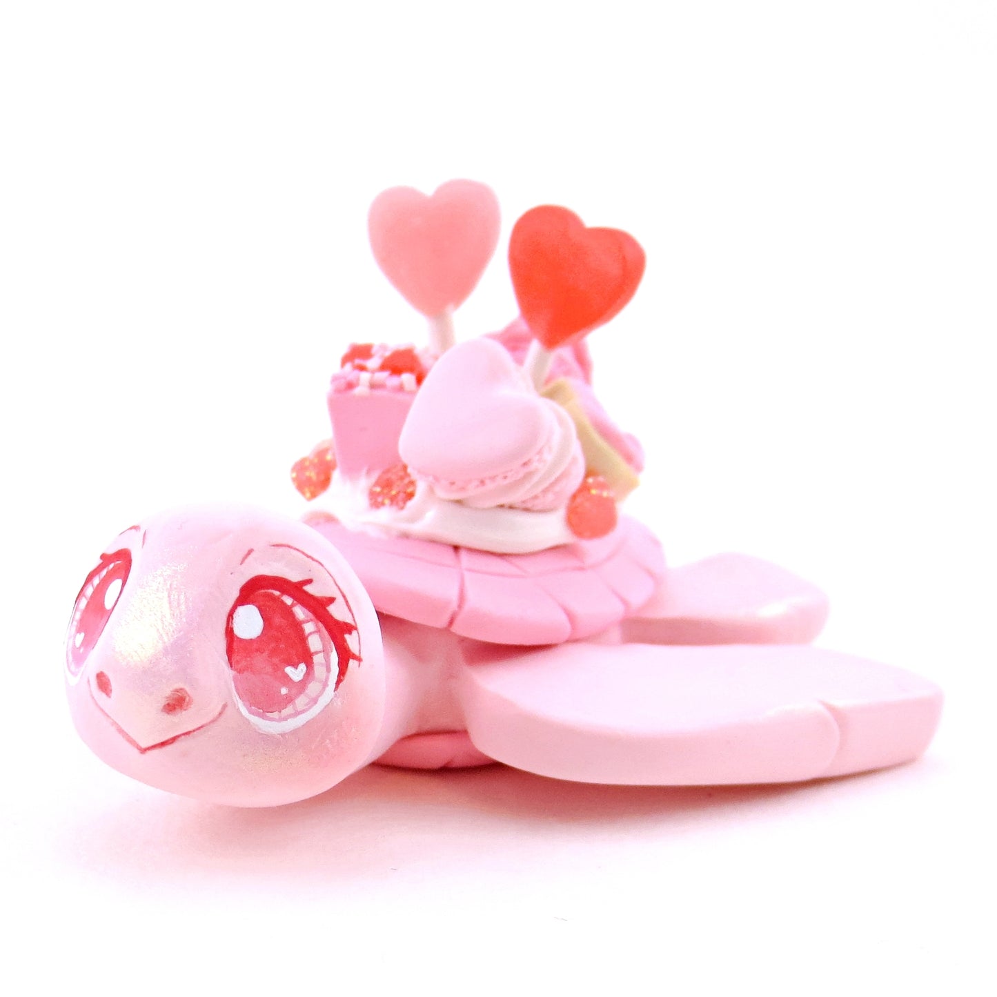 Light Pink Valentine Dessert Turtle Figurine - Polymer Clay Valentine's Day Animal Collection