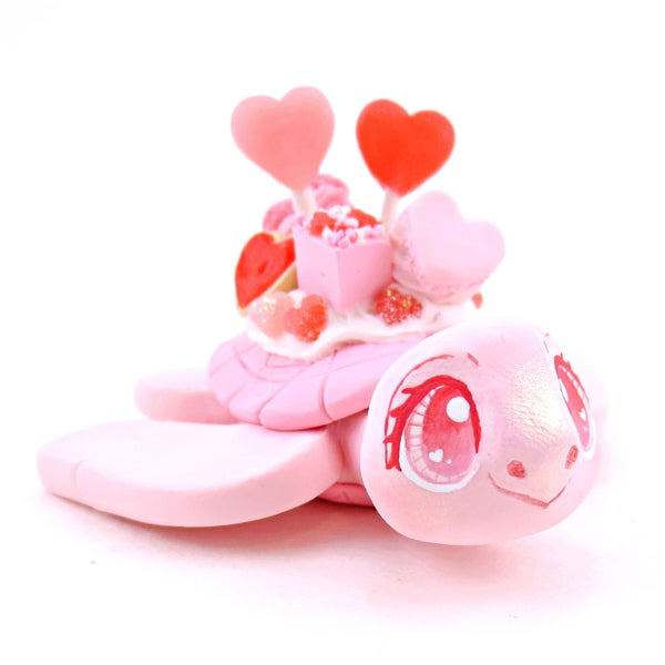 Light Pink Valentine Dessert Turtle Figurine - Polymer Clay Valentine's Day Animal Collection