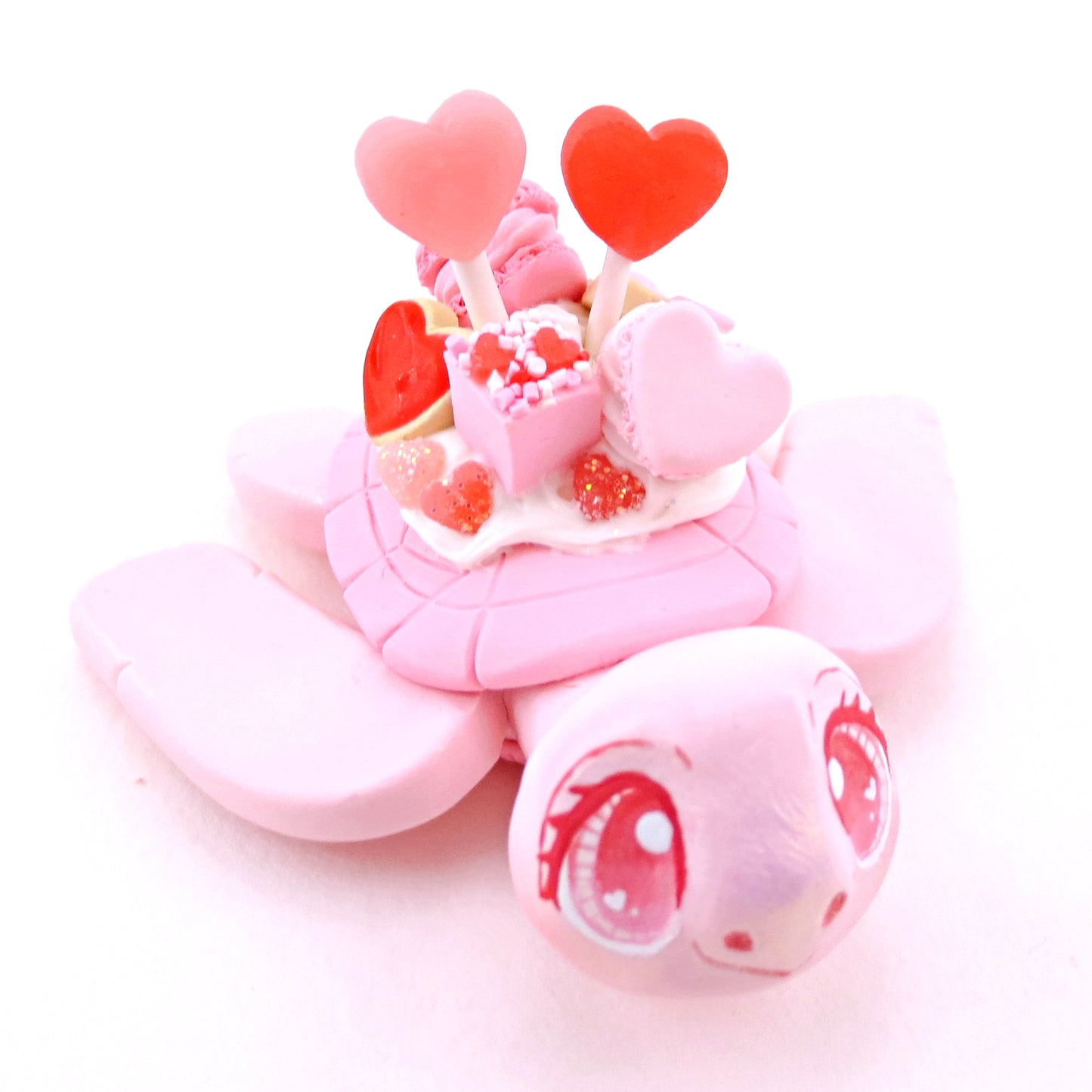 Light Pink Valentine Dessert Turtle Figurine - Polymer Clay Valentine's Day Animal Collection