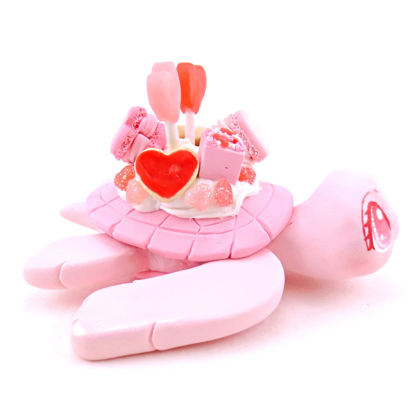 Light Pink Valentine Dessert Turtle Figurine - Polymer Clay Valentine's Day Animal Collection