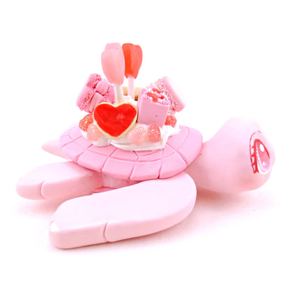 Light Pink Valentine Dessert Turtle Figurine - Polymer Clay Valentine's Day Animal Collection