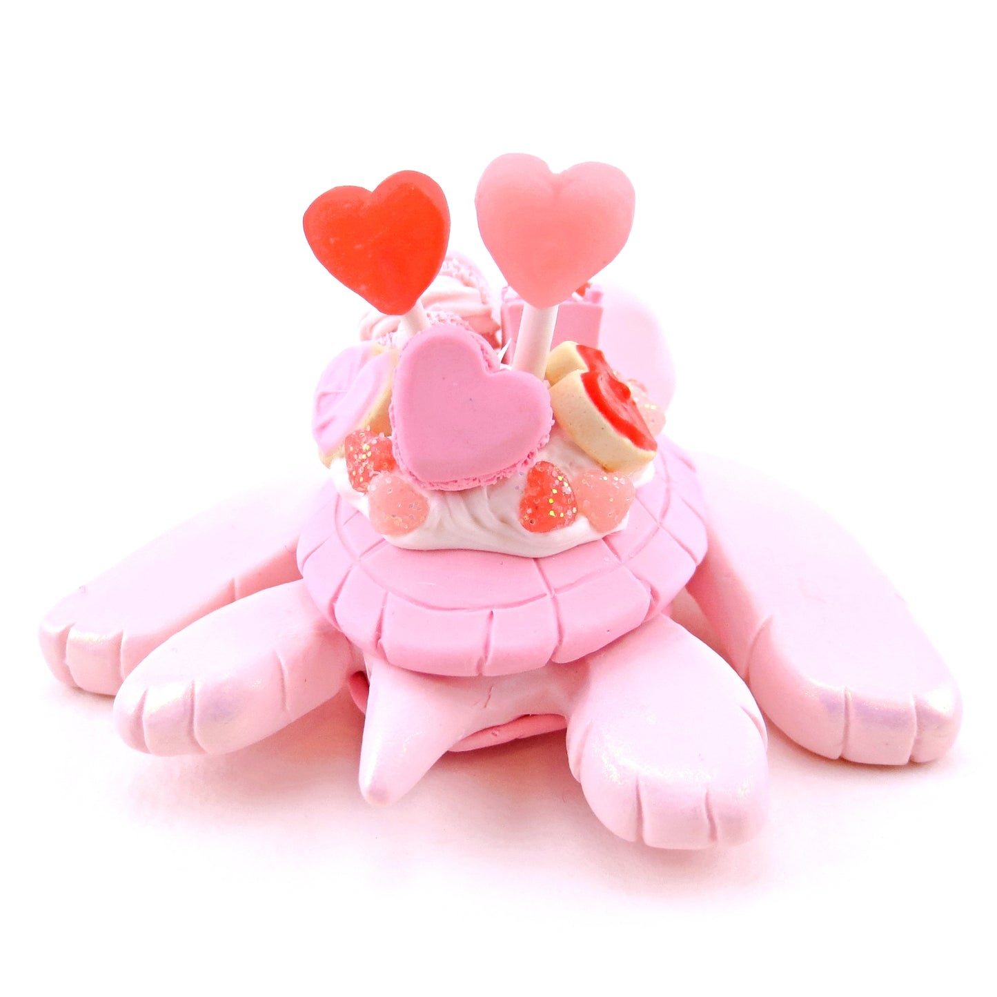 Light Pink Valentine Dessert Turtle Figurine - Polymer Clay Valentine's Day Animal Collection