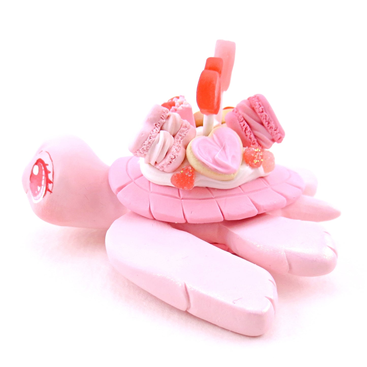 Light Pink Valentine Dessert Turtle Figurine - Polymer Clay Valentine's Day Animal Collection