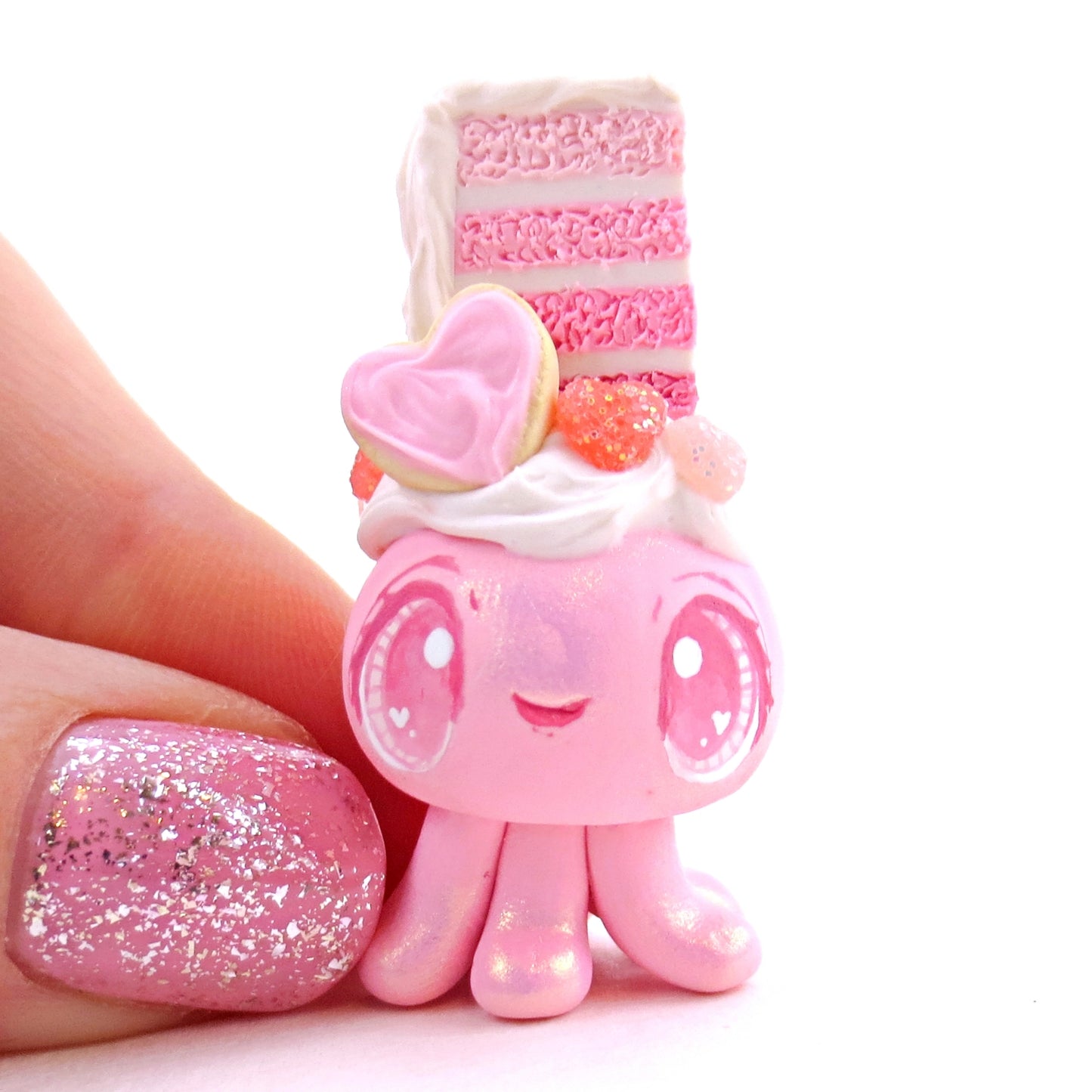 Valentine Cake Dessert Jellyfish Figurine - Polymer Clay Valentine's Day Animal Collection