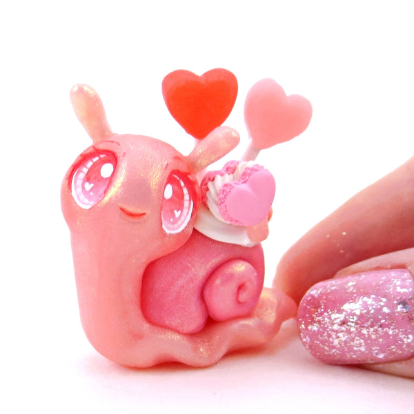 Valentine Macaron Dessert Snail Figurine - Polymer Clay Valentine's Day Animal Collection