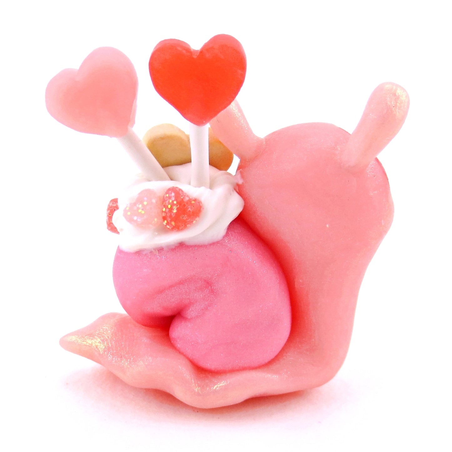 Valentine Cookie Dessert Snail Figurine - Polymer Clay Valentine's Day Animal Collection