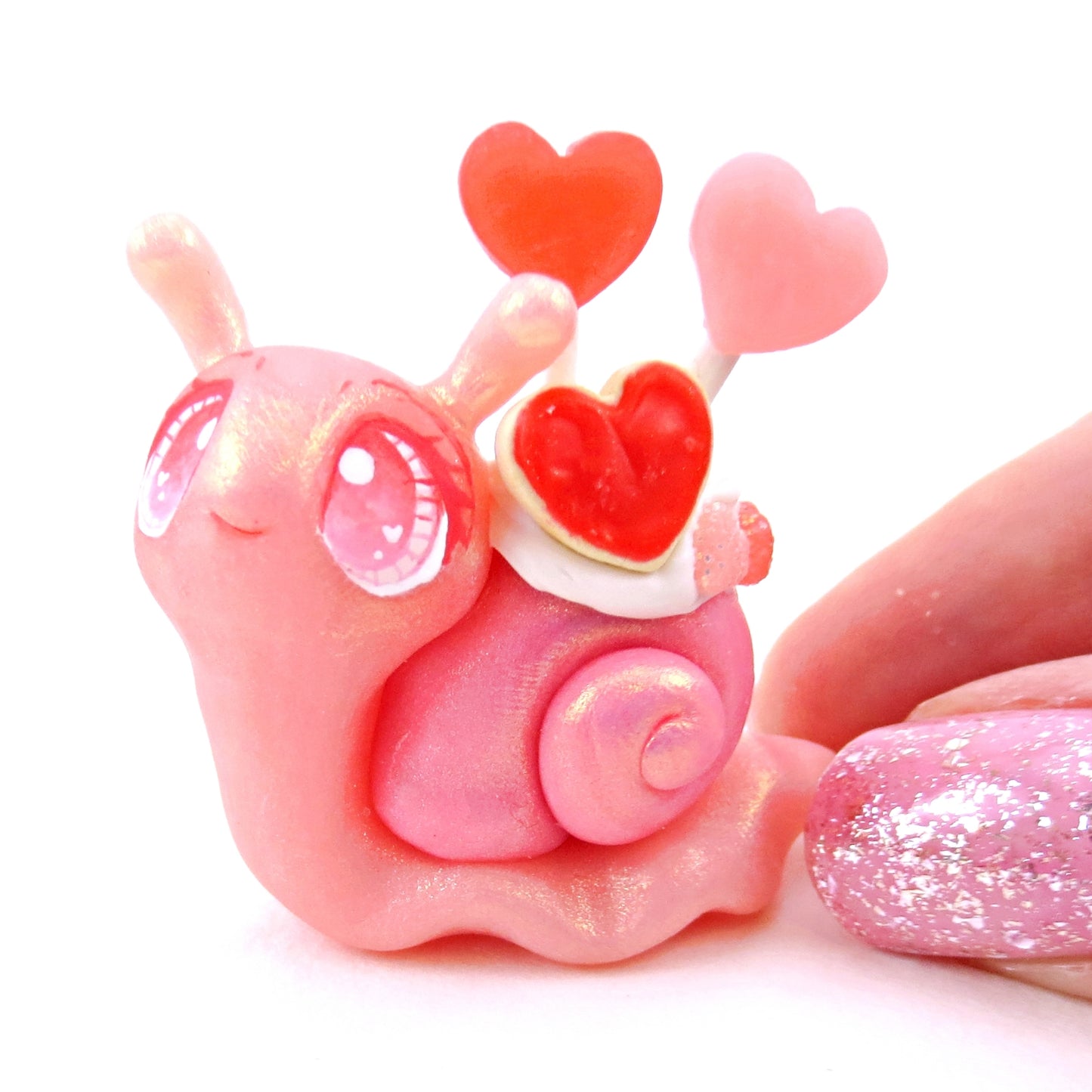 Valentine Cookie Dessert Snail Figurine - Polymer Clay Valentine's Day Animal Collection