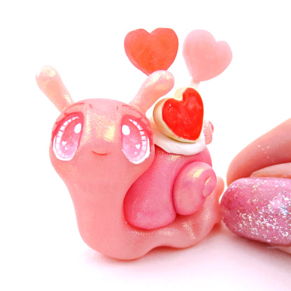 Valentine Cookie Dessert Snail Figurine - Polymer Clay Valentine's Day Animal Collection