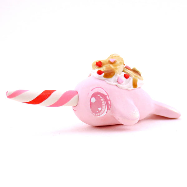 Heart Waffle Narwhal Figurine - Polymer Clay Valentine's Day Animal Collection