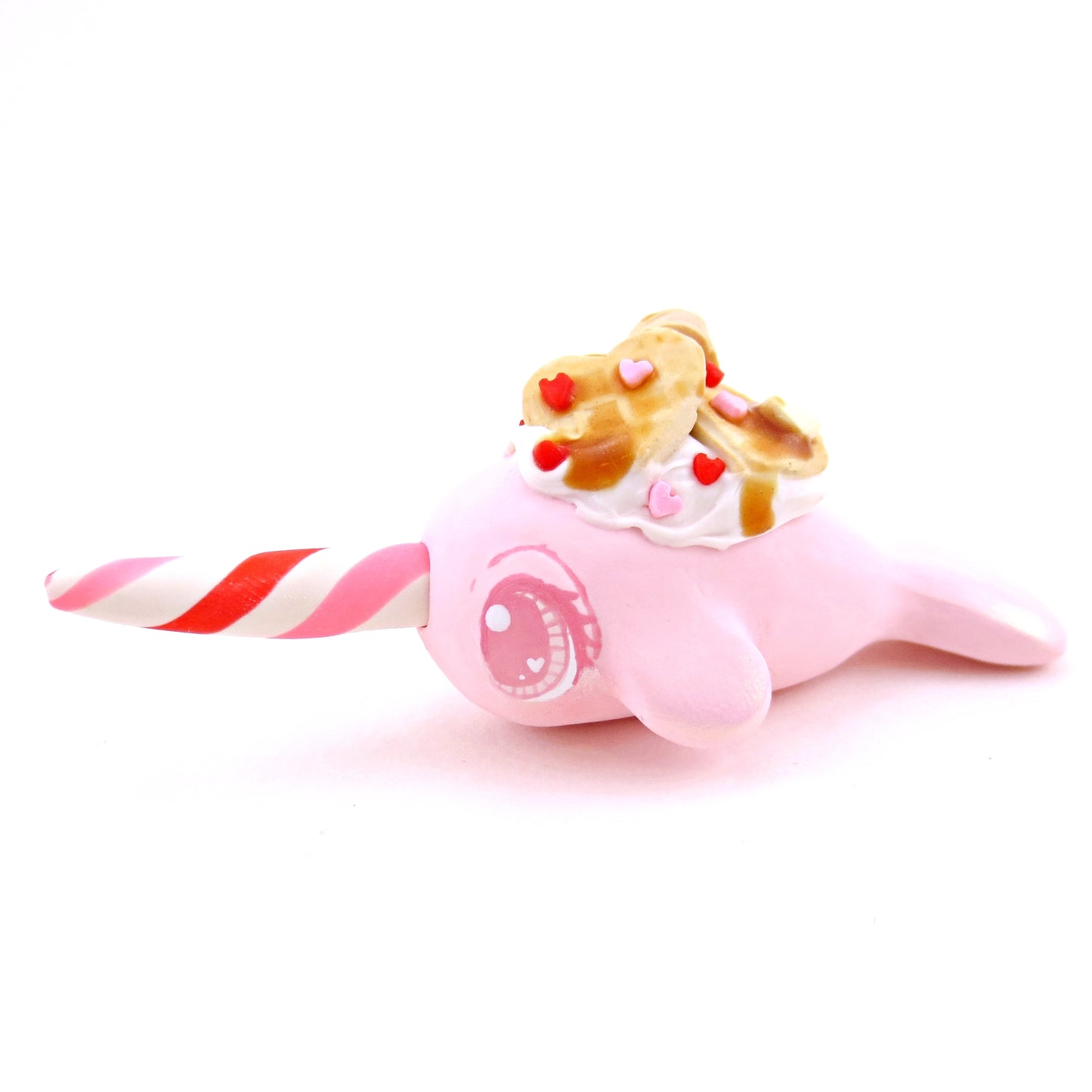 Heart Waffle Narwhal Figurine - Polymer Clay Valentine's Day Animal Collection