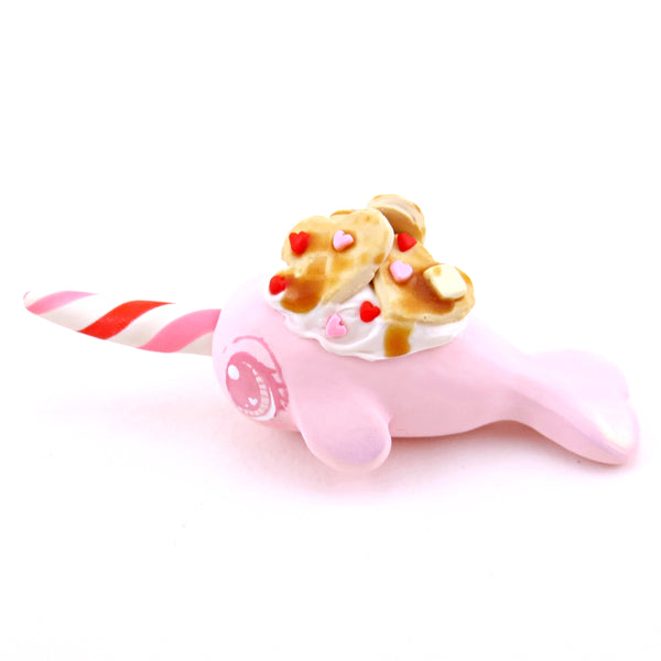 Heart Waffle Narwhal Figurine - Polymer Clay Valentine's Day Animal Collection