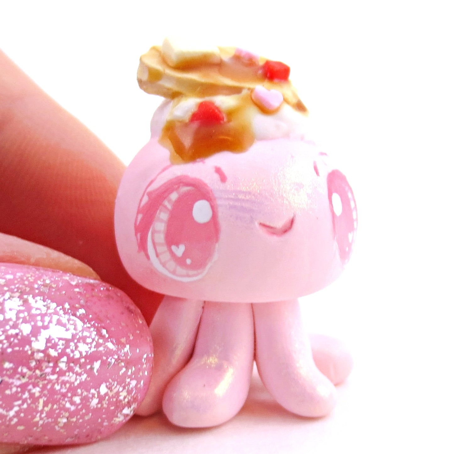 Heart Waffle Jellyfish Figurine - Polymer Clay Valentine's Day Animal Collection