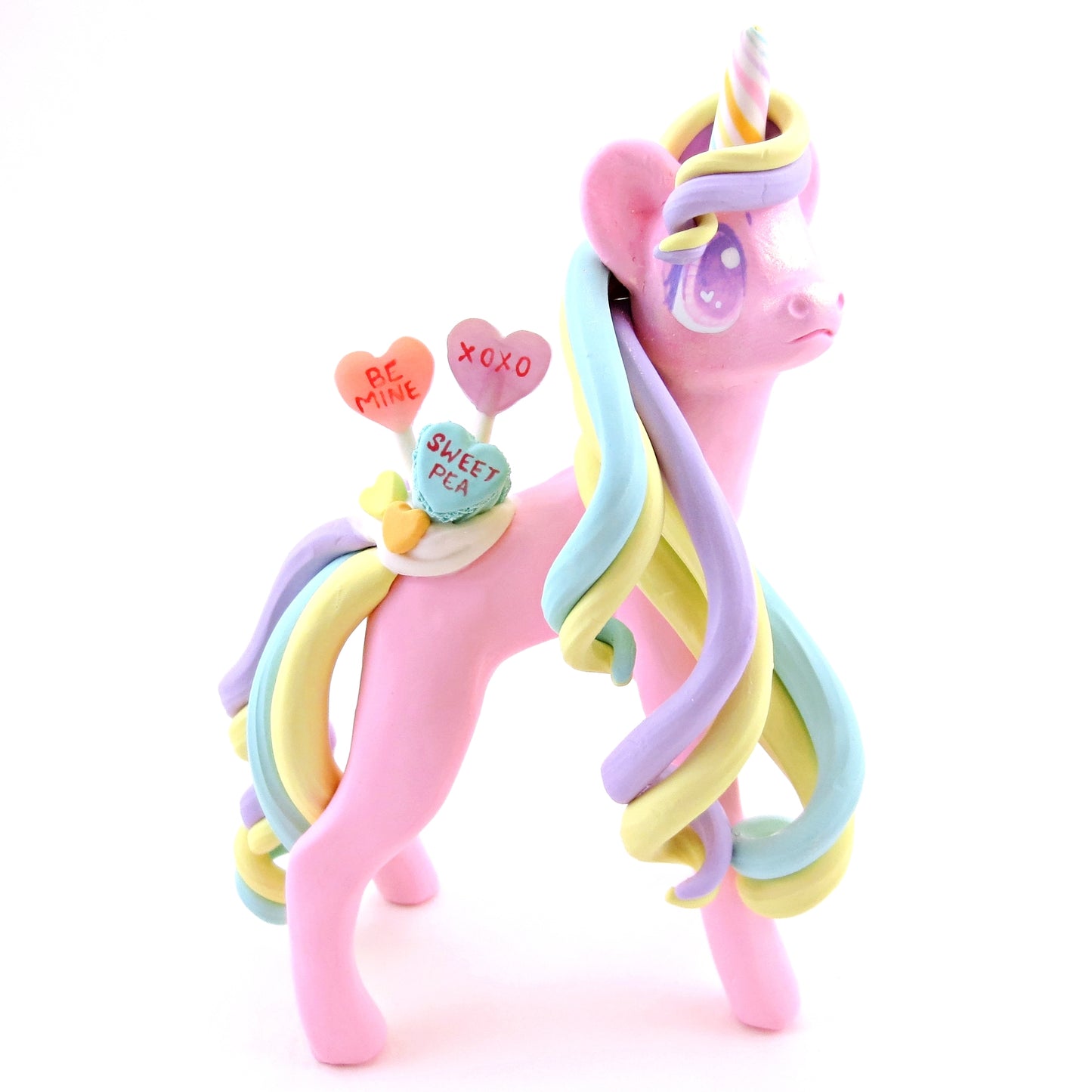 Candy Heart Unicorn Figurine - Polymer Clay Valentine's Day Animal Collection