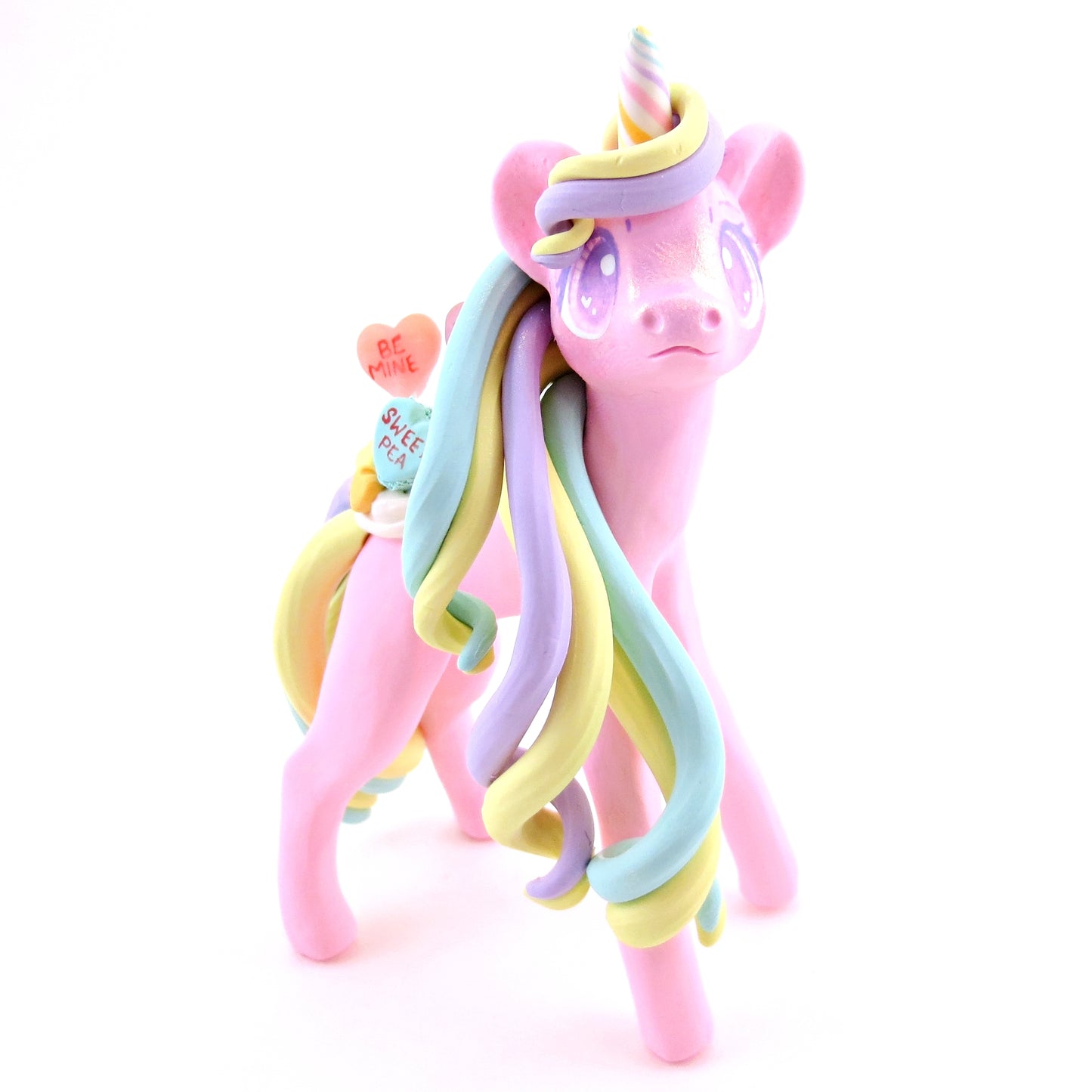 Candy Heart Unicorn Figurine - Polymer Clay Valentine's Day Animal Collection