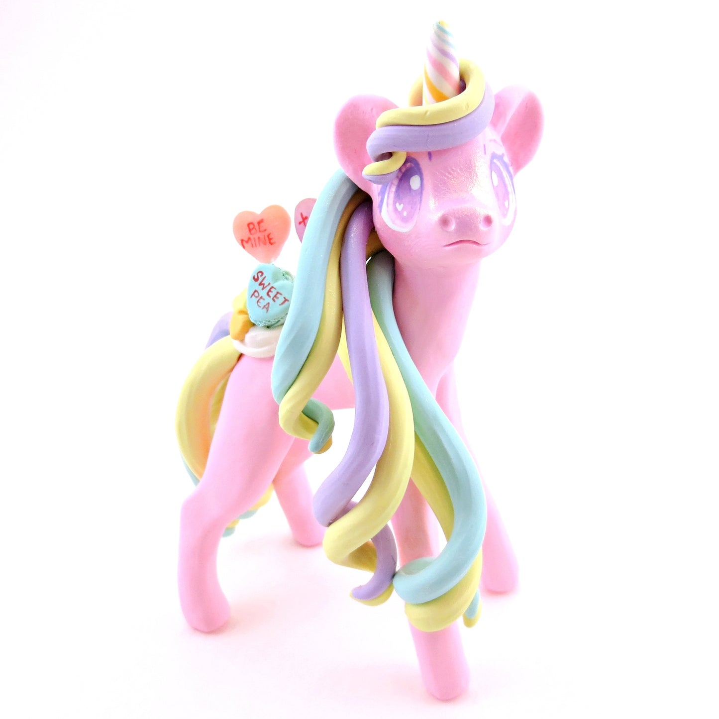 Candy Heart Unicorn Figurine - Polymer Clay Valentine's Day Animal Collection