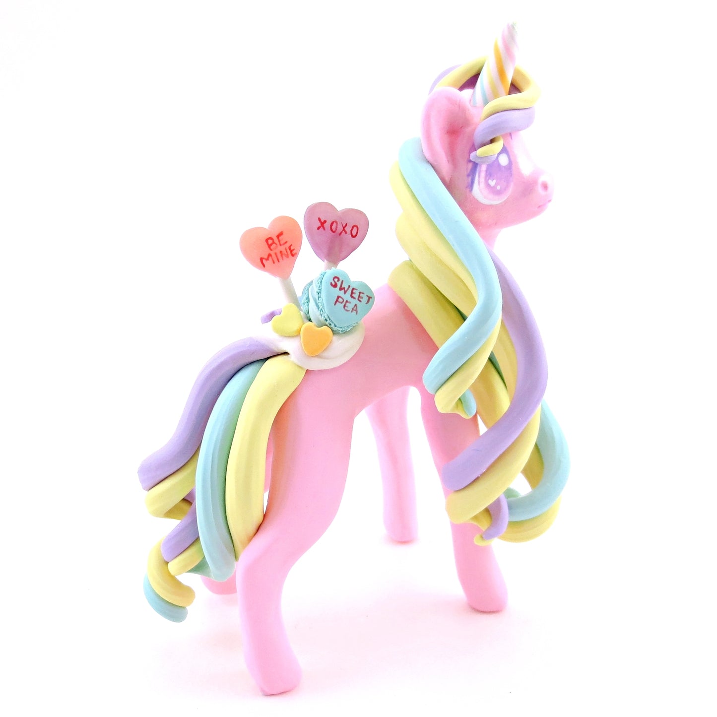 Candy Heart Unicorn Figurine - Polymer Clay Valentine's Day Animal Collection