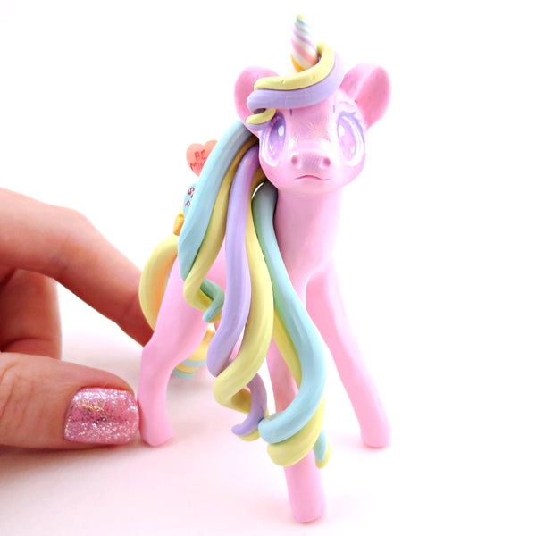 Candy Heart Unicorn Figurine - Polymer Clay Valentine's Day Animal Collection