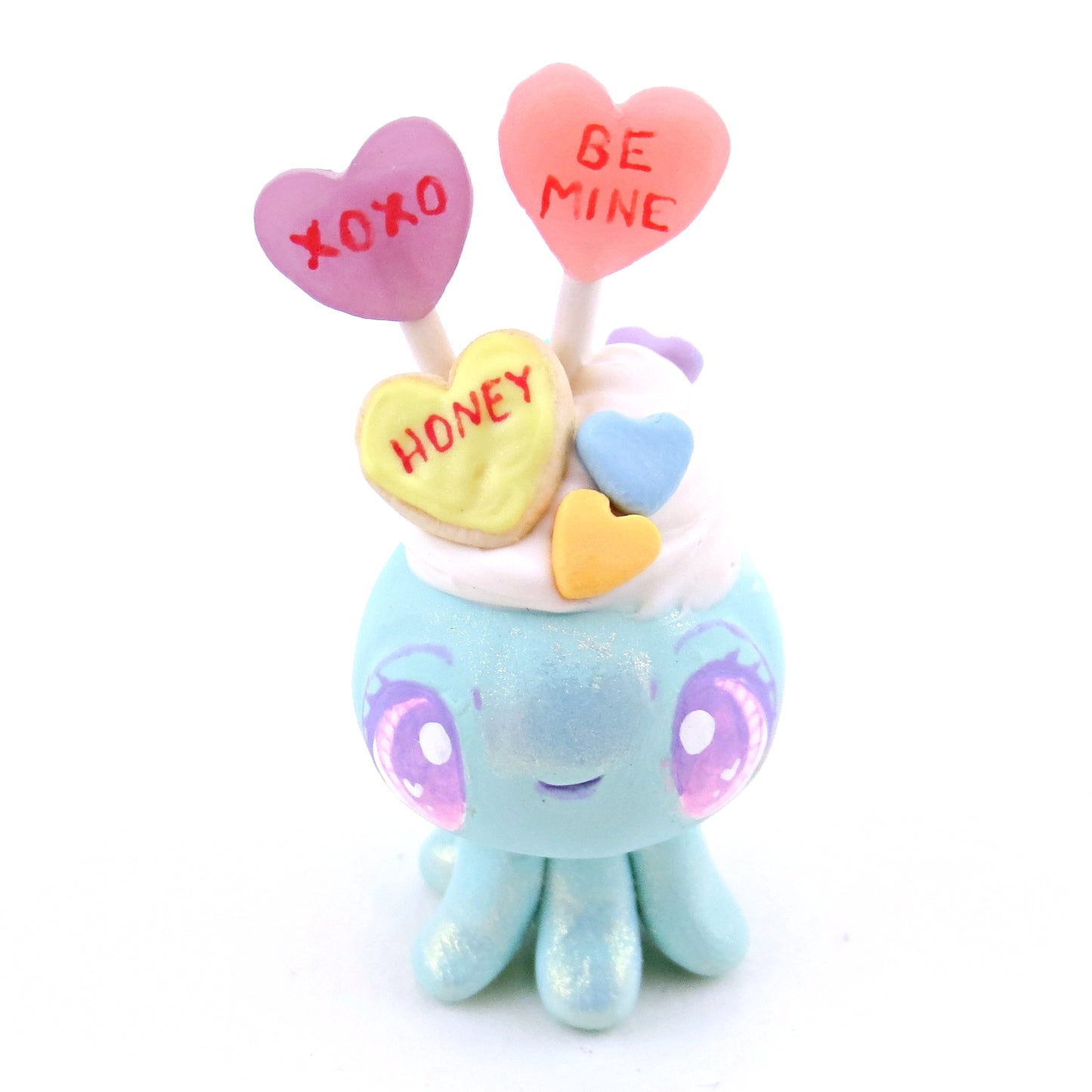 Candy Heart Jellyfish Figurine - Polymer Clay Valentine's Day Animal Collection