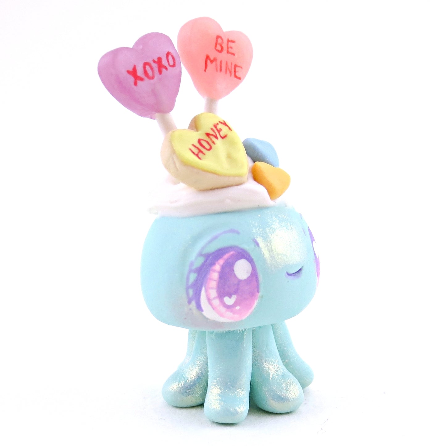 Candy Heart Jellyfish Figurine - Polymer Clay Valentine's Day Animal Collection