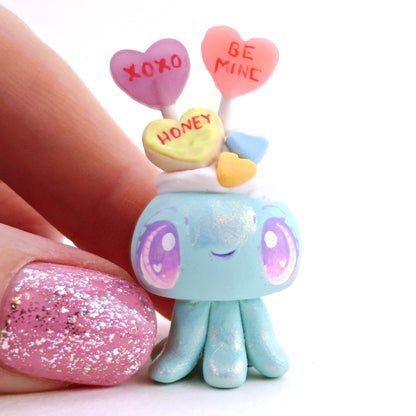 Candy Heart Jellyfish Figurine - Polymer Clay Valentine's Day Animal Collection