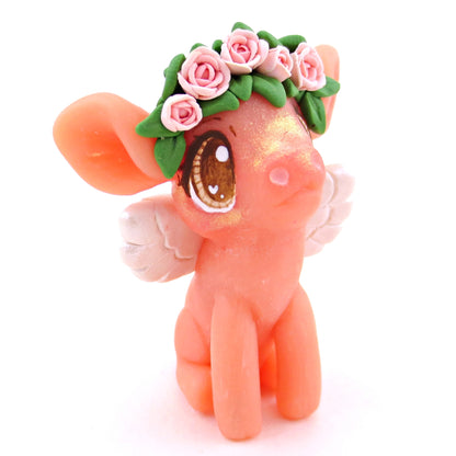 Cupid Piglet with Pink Rose Flower Crown Figurine - Polymer Clay Valentine's Day Animal Collection