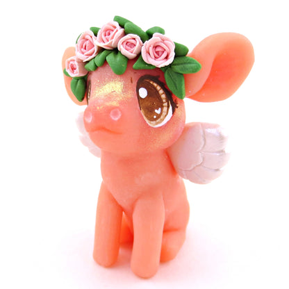 Cupid Piglet with Pink Rose Flower Crown Figurine - Polymer Clay Valentine's Day Animal Collection