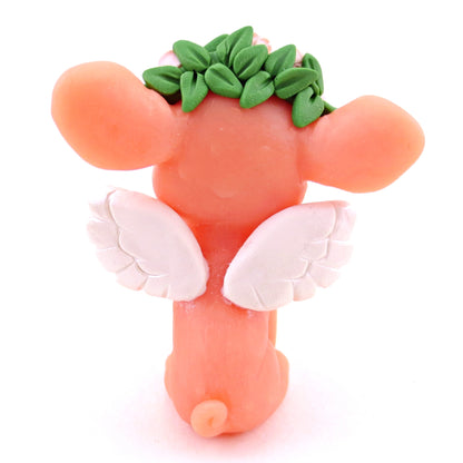 Cupid Piglet with Pink Rose Flower Crown Figurine - Polymer Clay Valentine's Day Animal Collection