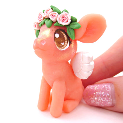 Cupid Piglet with Pink Rose Flower Crown Figurine - Polymer Clay Valentine's Day Animal Collection