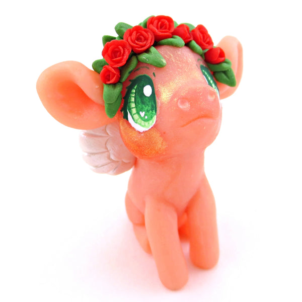 Cupid Piglet with Red Rose Flower Crown Figurine - Polymer Clay Valentine's Day Animal Collection
