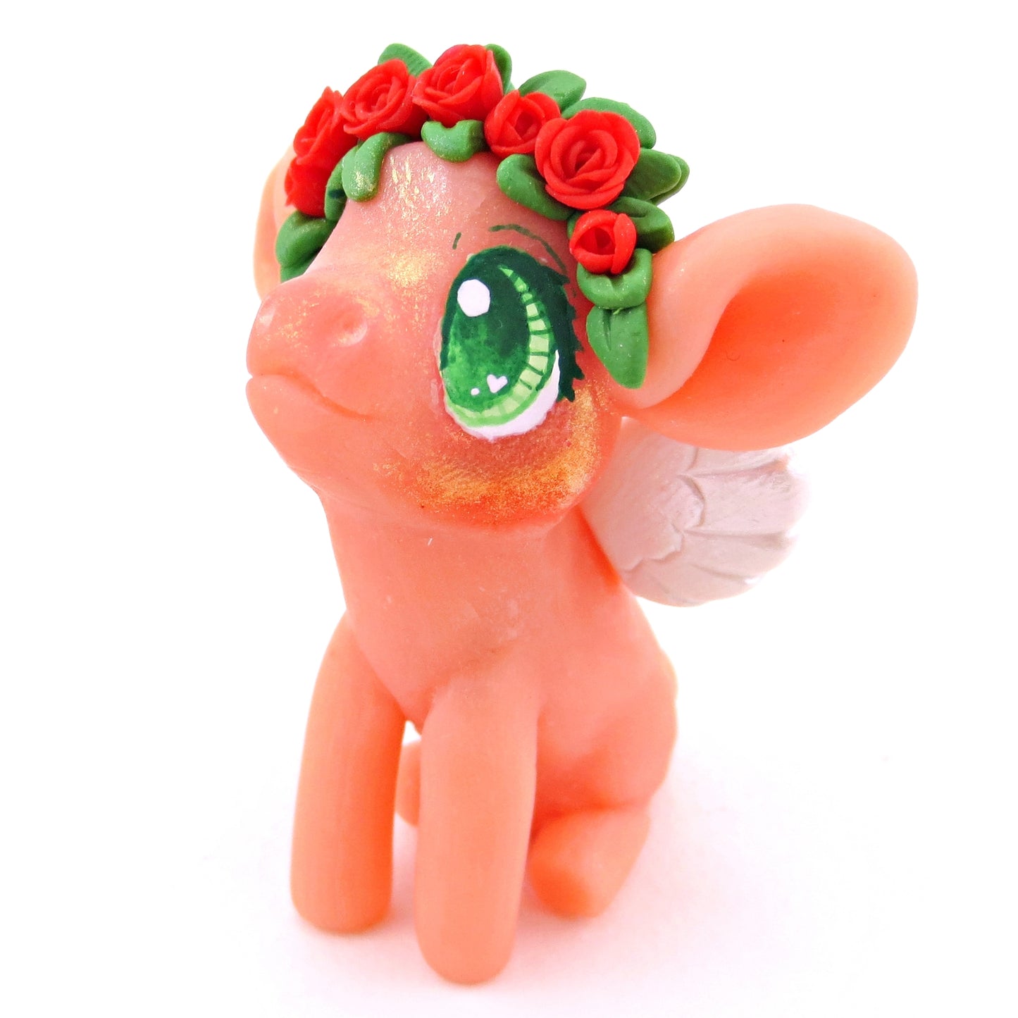 Cupid Piglet with Red Rose Flower Crown Figurine - Polymer Clay Valentine's Day Animal Collection