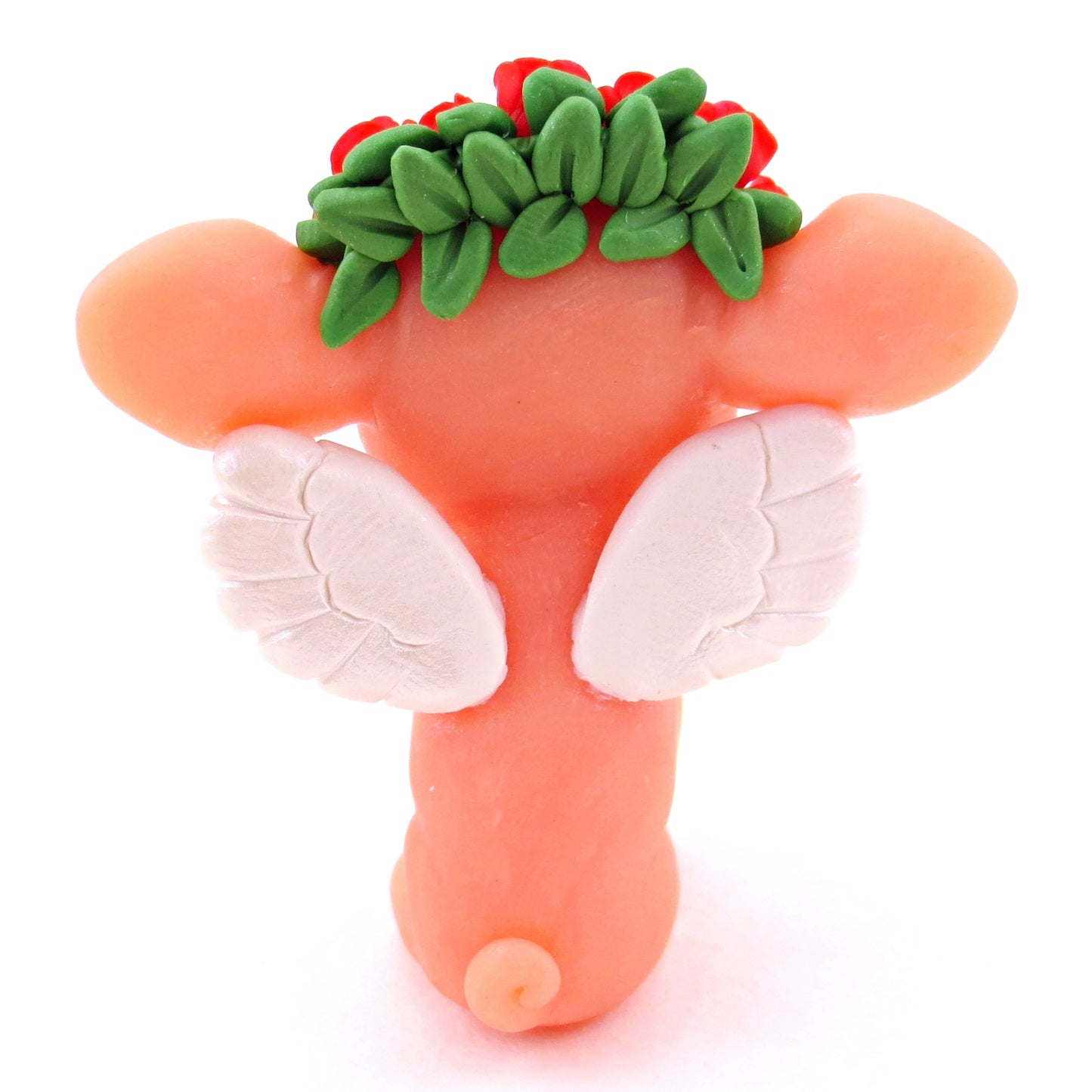 Cupid Piglet with Red Rose Flower Crown Figurine - Polymer Clay Valentine's Day Animal Collection