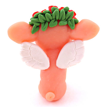 Cupid Piglet with Red Rose Flower Crown Figurine - Polymer Clay Valentine's Day Animal Collection