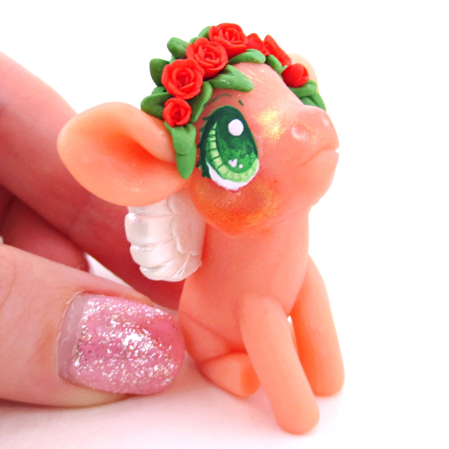 Cupid Piglet with Red Rose Flower Crown Figurine - Polymer Clay Valentine's Day Animal Collection