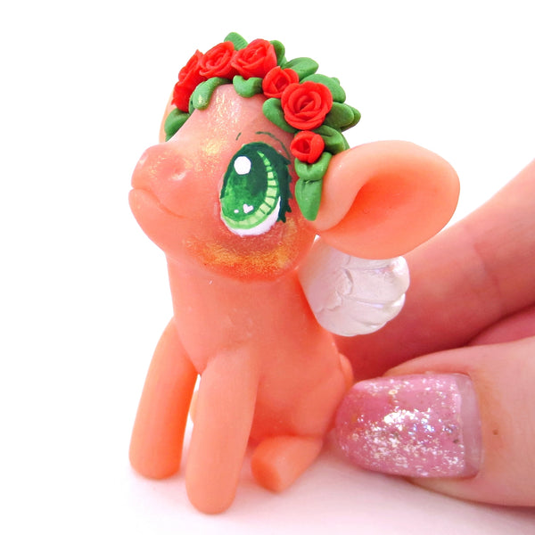 Cupid Piglet with Red Rose Flower Crown Figurine - Polymer Clay Valentine's Day Animal Collection