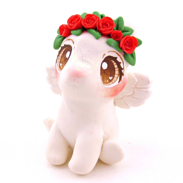 Cupid Bunny with Red Rose Flower Crown Figurine - Polymer Clay Valentine's Day Animal Collection