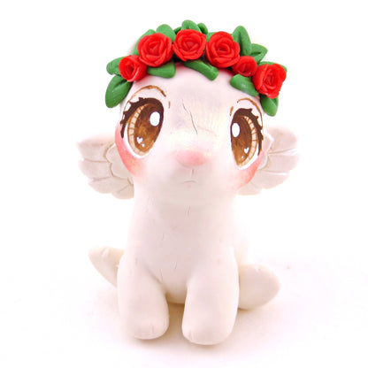 Cupid Bunny with Red Rose Flower Crown Figurine - Polymer Clay Valentine's Day Animal Collection