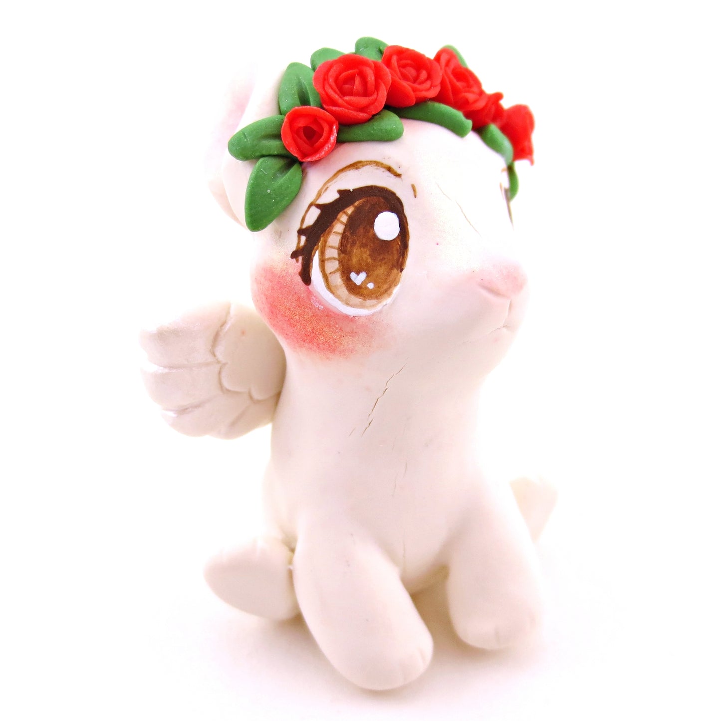 Cupid Bunny with Red Rose Flower Crown Figurine - Polymer Clay Valentine's Day Animal Collection