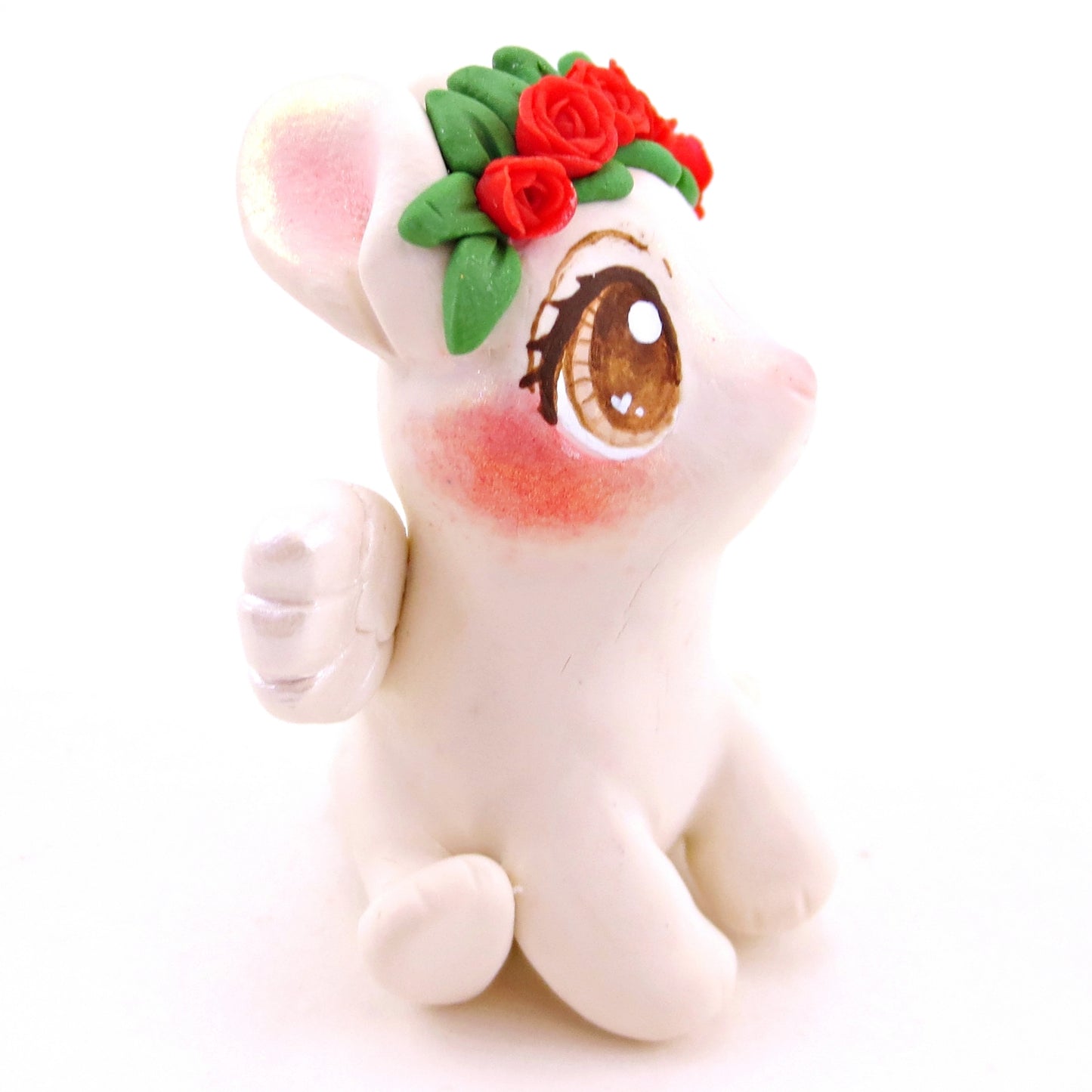 Cupid Bunny with Red Rose Flower Crown Figurine - Polymer Clay Valentine's Day Animal Collection