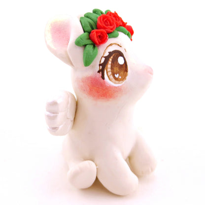 Cupid Bunny with Red Rose Flower Crown Figurine - Polymer Clay Valentine's Day Animal Collection