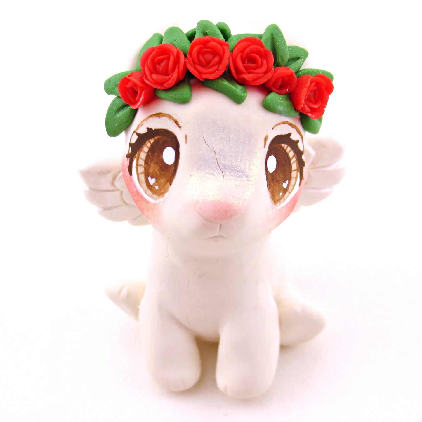 Cupid Bunny with Red Rose Flower Crown Figurine - Polymer Clay Valentine's Day Animal Collection